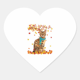 Fun Bengal Thanksgiving Autumn Cat Lover Gifts  Heart Sticker