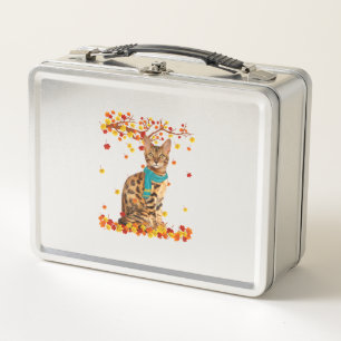 Fun Bengal Thanksgiving Autumn Cat Lover Gifts Metal Lunch Box