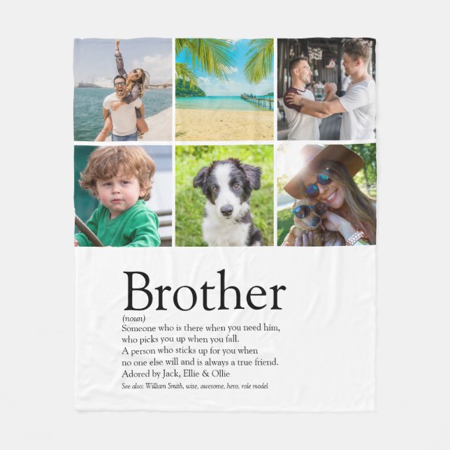 Fun Best Brother Ever Definition 6 Photo Collage Fleece Blanket (Front)