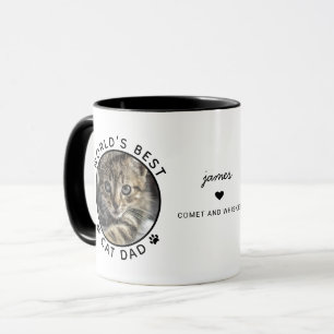 Fun Best Cat Dad Two Photo Modern Typography Mug