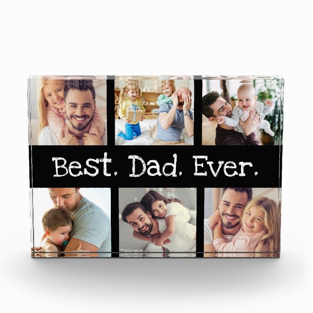 Fun Best Dad Ever 6 Photo Collage Black White Text Block (Front)