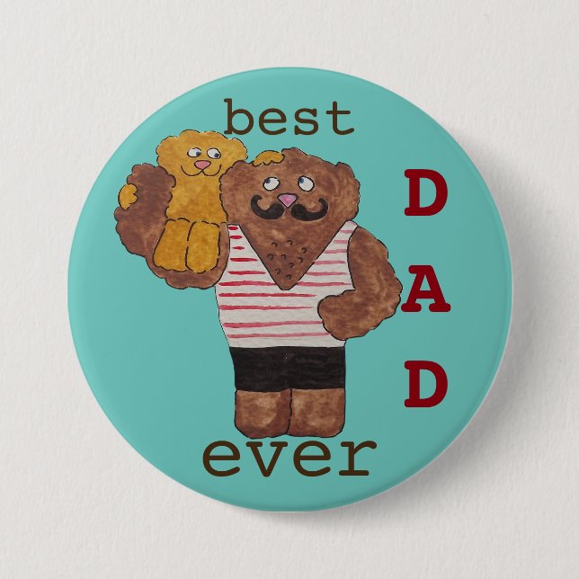 Fun Best Dad Ever Circus Strongman Daddy Bear 7.5 Cm Round Badge (Front)