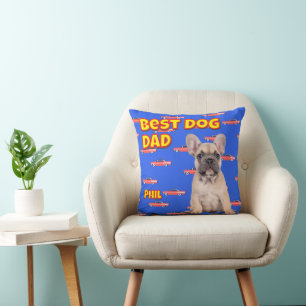 Fun Best Dog Dad - Custom Photo Gift Blue Retro Cushion
