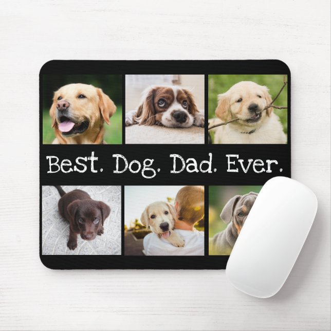 Fun Best Dog Dad Ever 6 Photo Collage Black White Mouse Mat (With Mouse)
