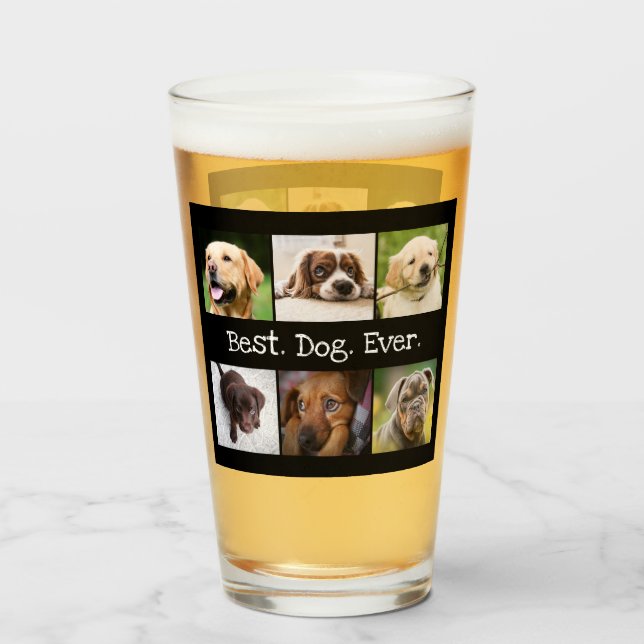 Fun Best Dog Ever Photo Collage Black and White  Glass (Front Filled)