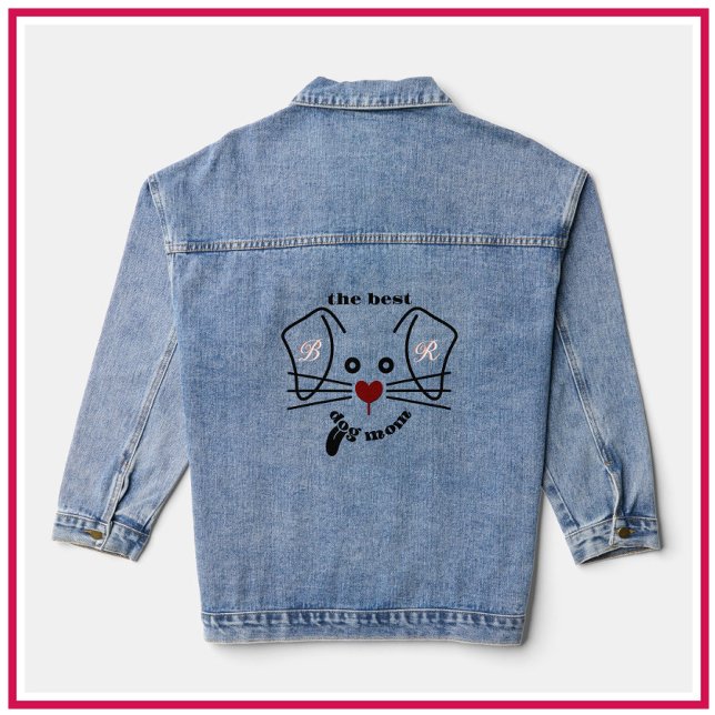 Fun Best Dog Mum Custom Monogram    Denim Jacket (Creator Uploaded)