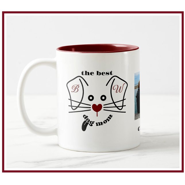 Fun Best Dog Mum Photo Custom Monogram    Two-Tone Coffee Mug (Creator Uploaded)