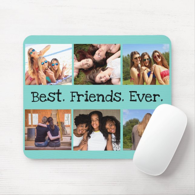 Fun Best Friends Ever 6 Photo Collage Green Black Mouse Mat (With Mouse)