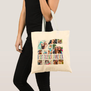 Fun BEST FRIENDS FOREVER Photo Collage Typography Tote Bag