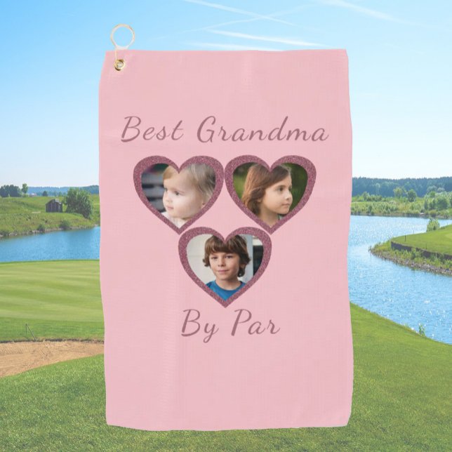 Fun Best Grandma By Par Pink Hearts 3 Kids Photo  Golf Towel (Creator Uploaded)
