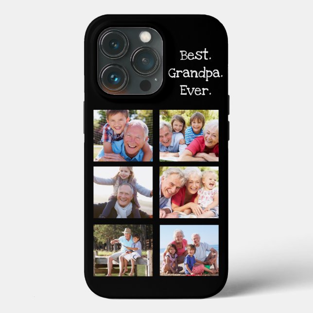 Fun Best Grandpa Ever 6 Photo Collage Black White Case-Mate iPhone Case (Back)