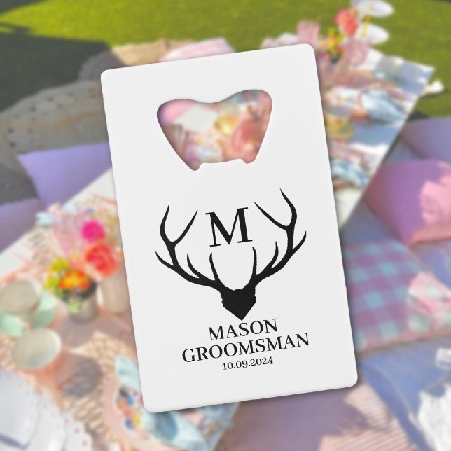 Fun Best Man Deer Horn Monogram Groomsman Wedding (Fun Best Man Deer Horn Monogram Groomsman Wedding Credit Card Bottle Opener)