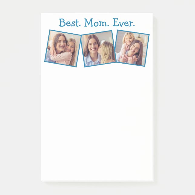 Fun Best Mum Ever 4 Photo Collage Blue  Notepad (Front)