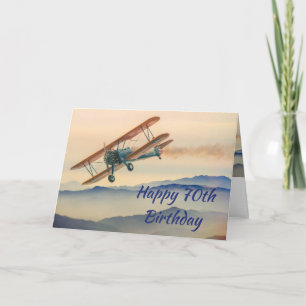 Fun Bi-Plane From One Vintage Model 70th Birthday Card
