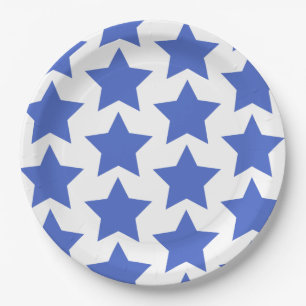 Fun, Big Navy Blue Stars Pattern - Nautical Paper Plate
