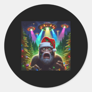 Fun Bigfoot Selfie With Alien Ufo Xmas Spaceships Classic Round Sticker