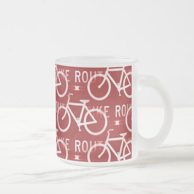 Fun Bike Route Fixie Bicycle Cyclist Pattern Red Frosted Glass Coffee Mug (Right)