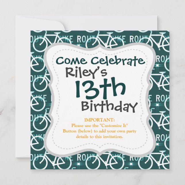 Fun Bike Route Fixie Bike Cyclist Pattern Invitation (Front)