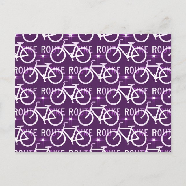 Fun Bike Route Fixie Bike Cyclist Pattern Purple Postcard (Front)