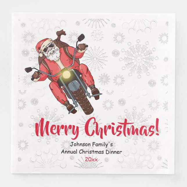 Fun Biker Santa Snowflakes Paper Napkin (Front)