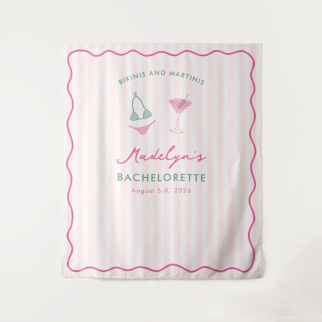 Fun Bikinis & Martinis Bachelorette Photo Backdrop Tapestry (Front)