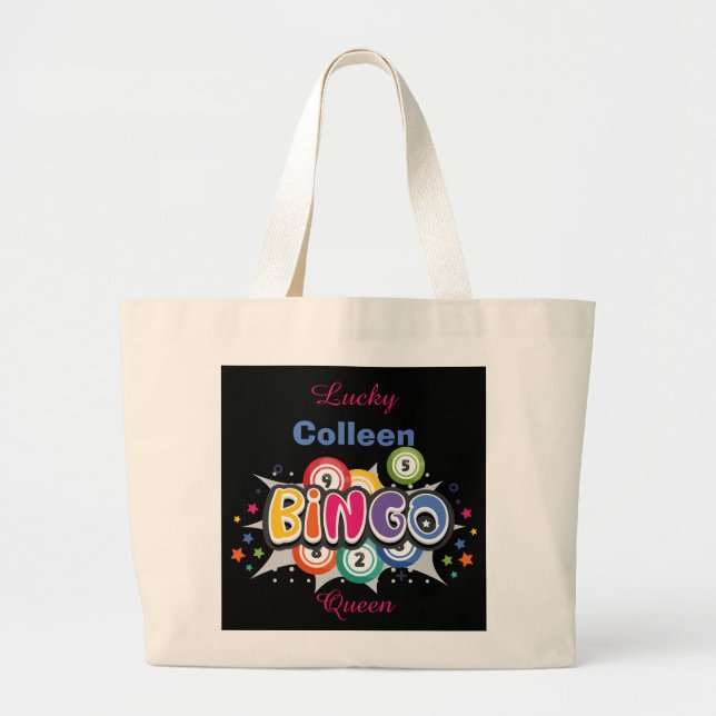 Fun Bingo Queen Editable Name Large Tote Bag (Front)