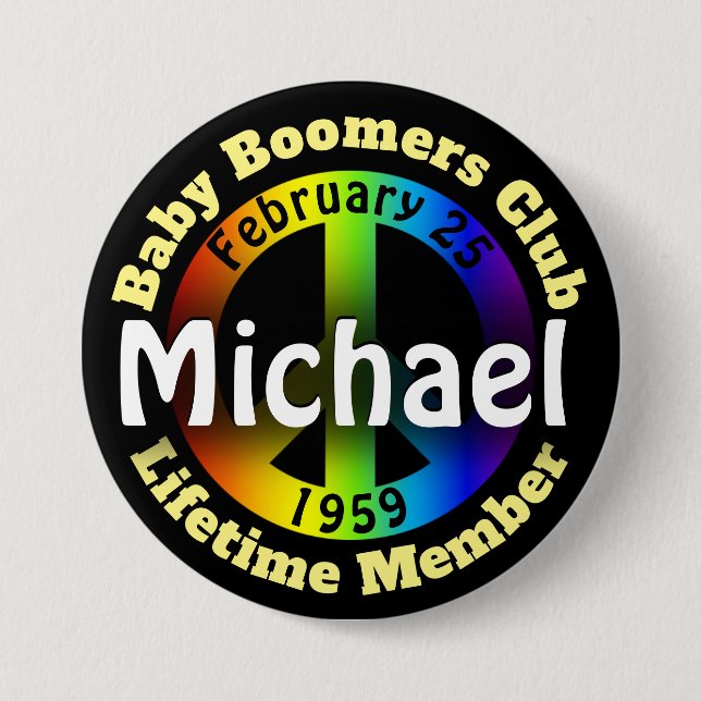 Fun Birthday Baby Bommers / Hippie 7.5 Cm Round Badge (Front)