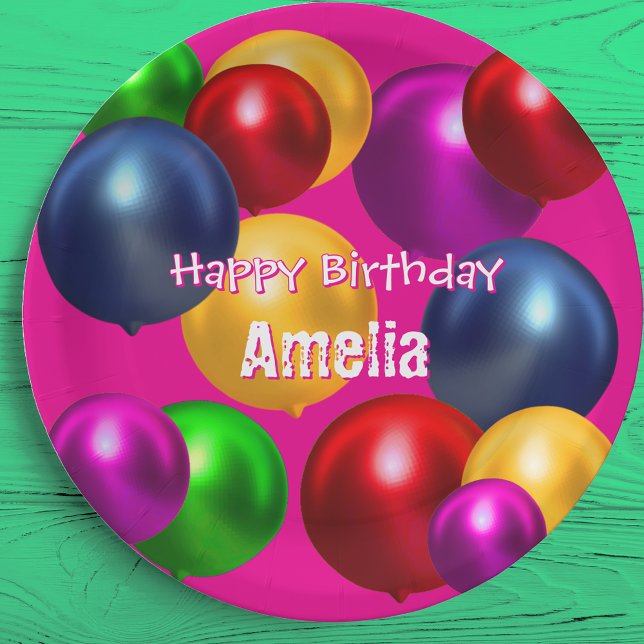 Fun Birthday Balloons Personalised  Paper Plate (Creator Uploaded)