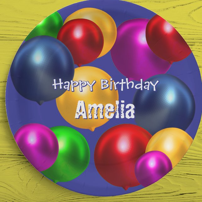 Fun Birthday Balloons Personalised  Paper Plate (Creator Uploaded)