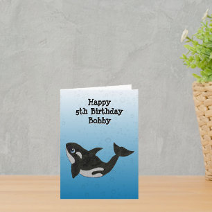 Fun Birthday Black White Killer Whale Blue Bubbles Card