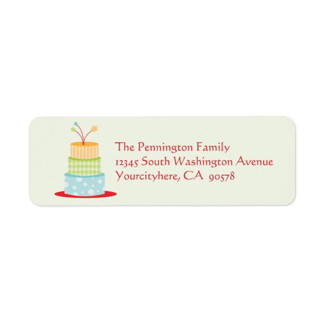 Fun birthday cake return address envelope labels (Front)