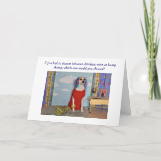 Fun birthday card for adult, a dog dressed as lady