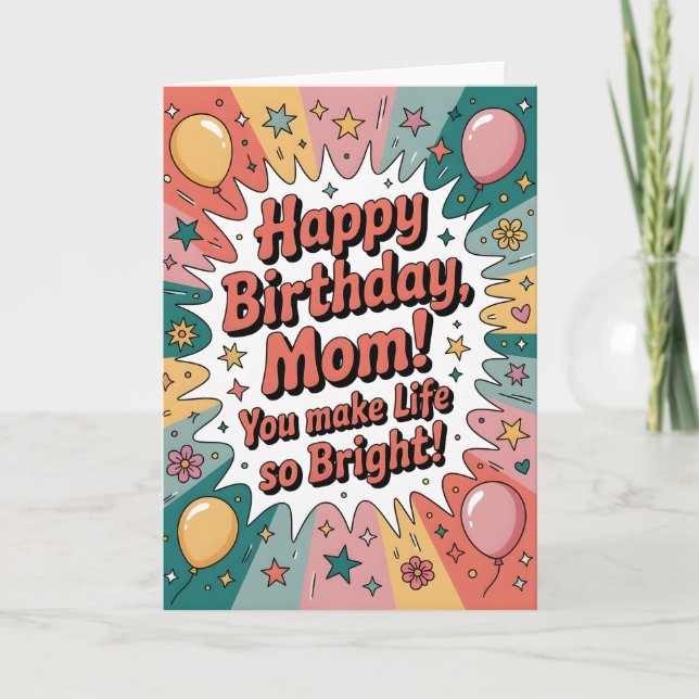 Fun Birthday Card for Mum – Colourful Retro (Front)
