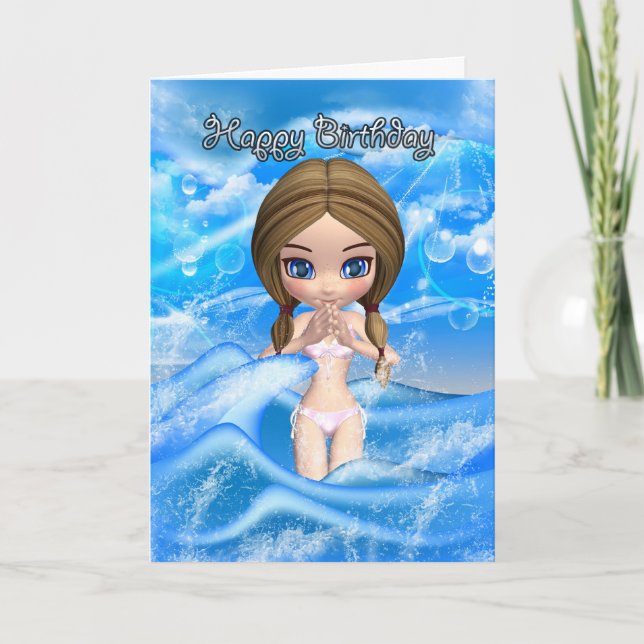 fun birthday card - girl swimming (Front)