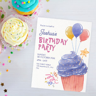 Fun Birthday cupcake balloon Invitation