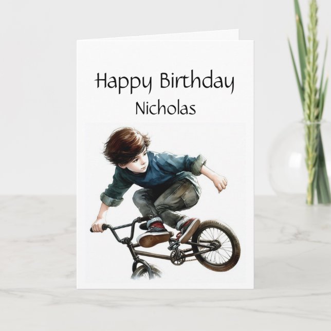Fun Birthday Custom Name Competitive Biking Card (Front)