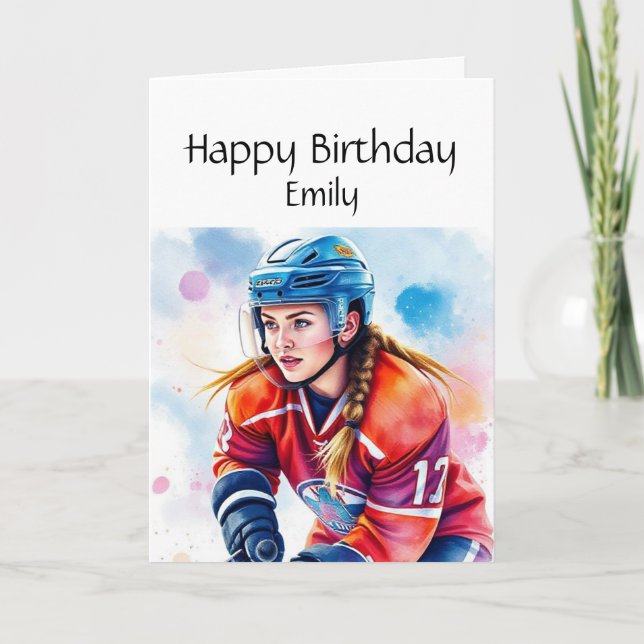 Fun Birthday Custom Name Girls Hockey Card (Front)