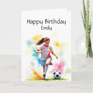 Fun Birthday Custom Name Girls Soccer Player Card
