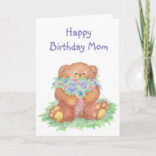 Fun Birthday Day Quote Cute Bear with Flowers Card