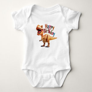 Fun Birthday Dino – Cute Dinosaur Greeting Baby Bodysuit