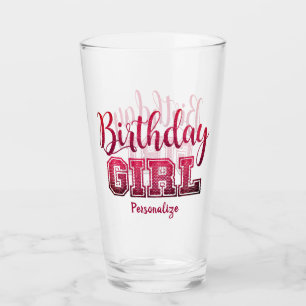 Fun Birthday Girl Pink Girly Personalised Glass