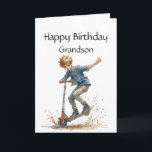 Fun Birthday Grandson  Boy on a Kick Scooter Sport Card<br><div class="desc">Fun Happy Birthday Grandson with a Boy on a Kick Scooter Sport</div>