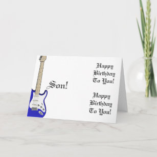 Fun, birthday greeting for a son, blue guitar. card