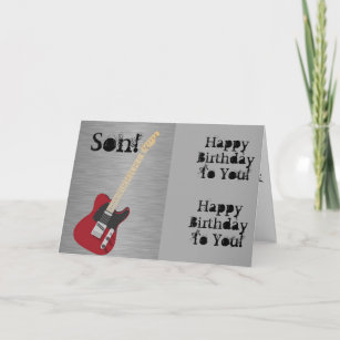 Fun, birthday greeting for a son, red guitar. card