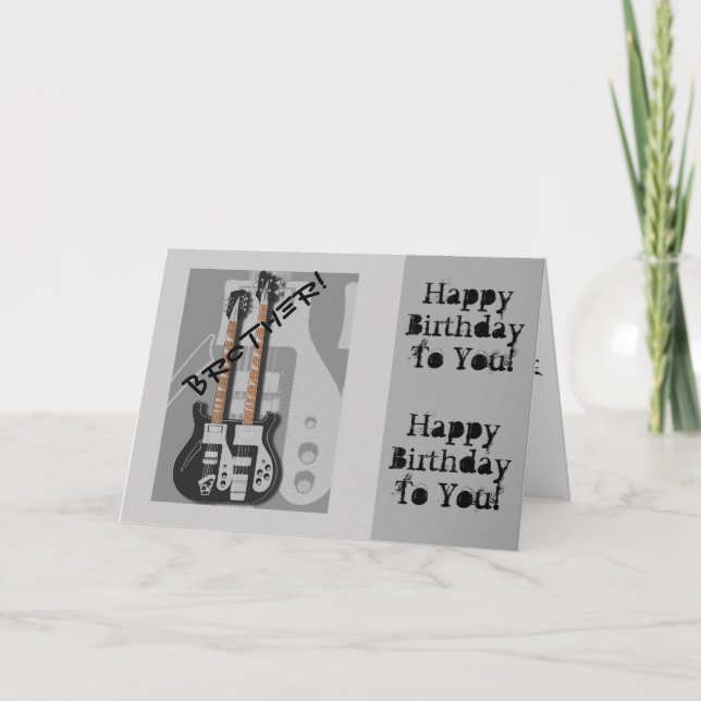 Fun, birthday greeting for brother, guitar. card (Front)