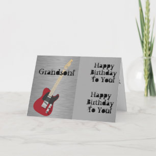 Fun, birthday greeting for grandson, red guitar. card