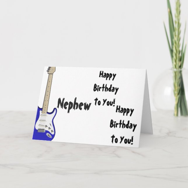 Fun, birthday greeting for nephew, blue guitar. card (Front)