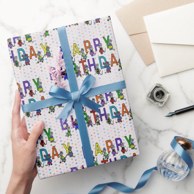 Fun Birthday Mice with Polka Dots Wrapping Paper (Gifting)