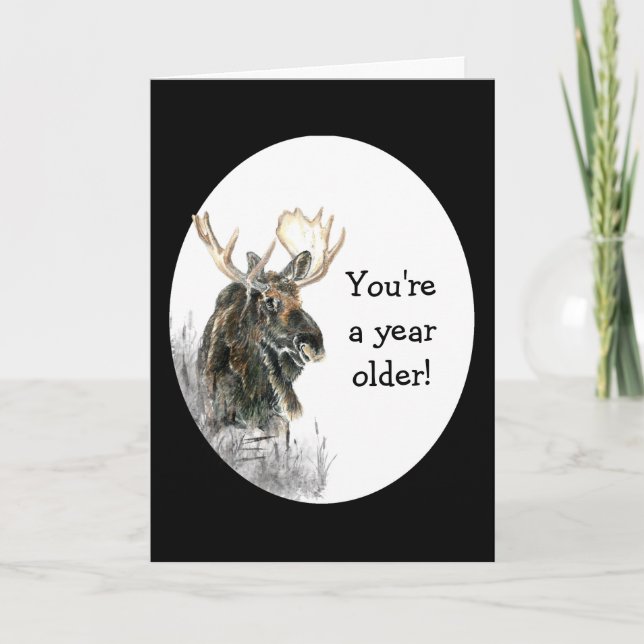 Fun Birthday Moose Watercolor Animal Humour Card (Front)
