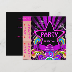 Fun Birthday Party Girls Hot Pink Tickets 2 Invitation
